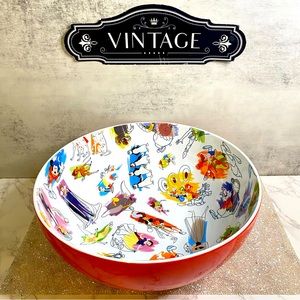 VTG 2020’ Disney Park INK& PAINT Lg 11.5x4.5” Ceramic Red Bowl Disney Characters